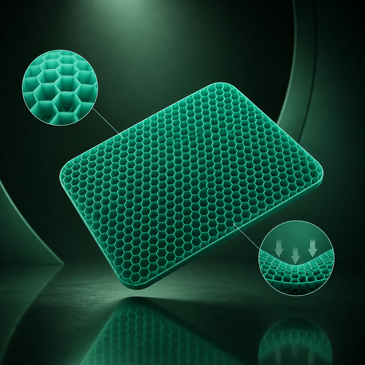 Side view of the breathable ComfortCore honeycomb gel cushion
