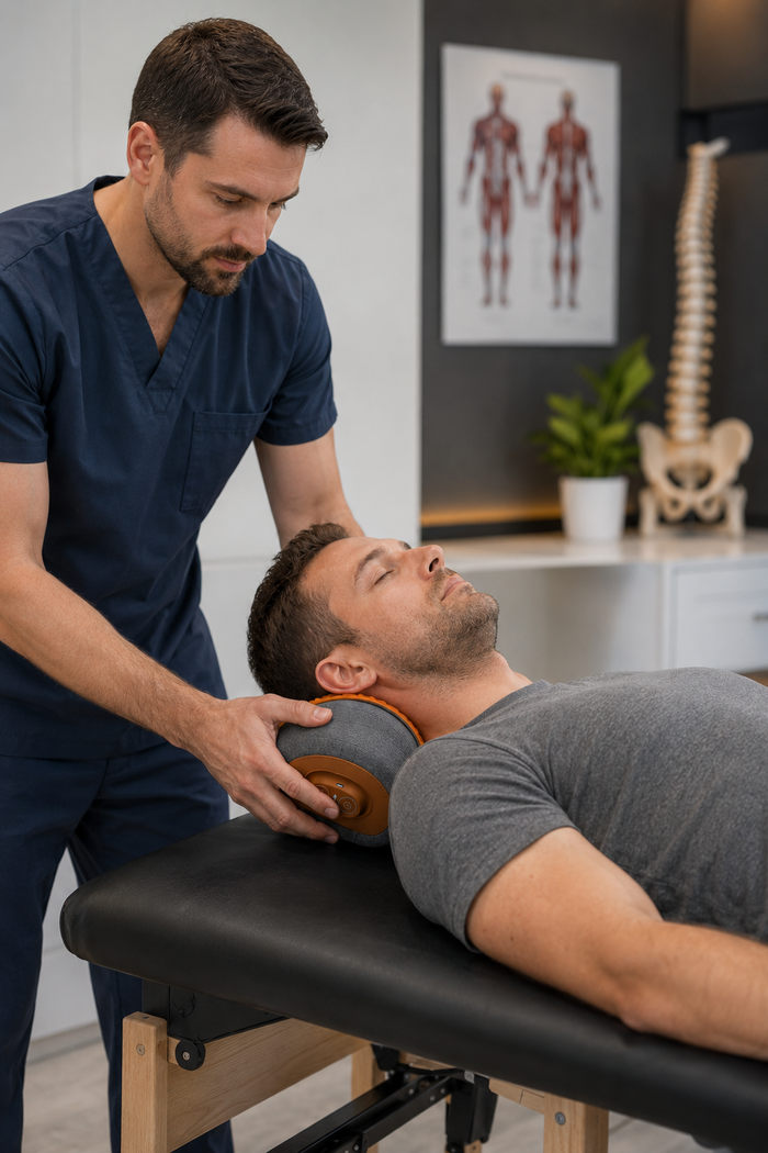 Dr. Michael Reed, chiropractor, with the Cervia traction neck massager