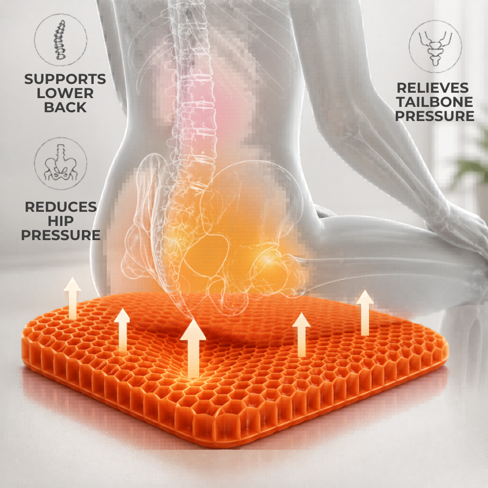 ComfortCore gel cushion fits office chairs, car seats, and stools